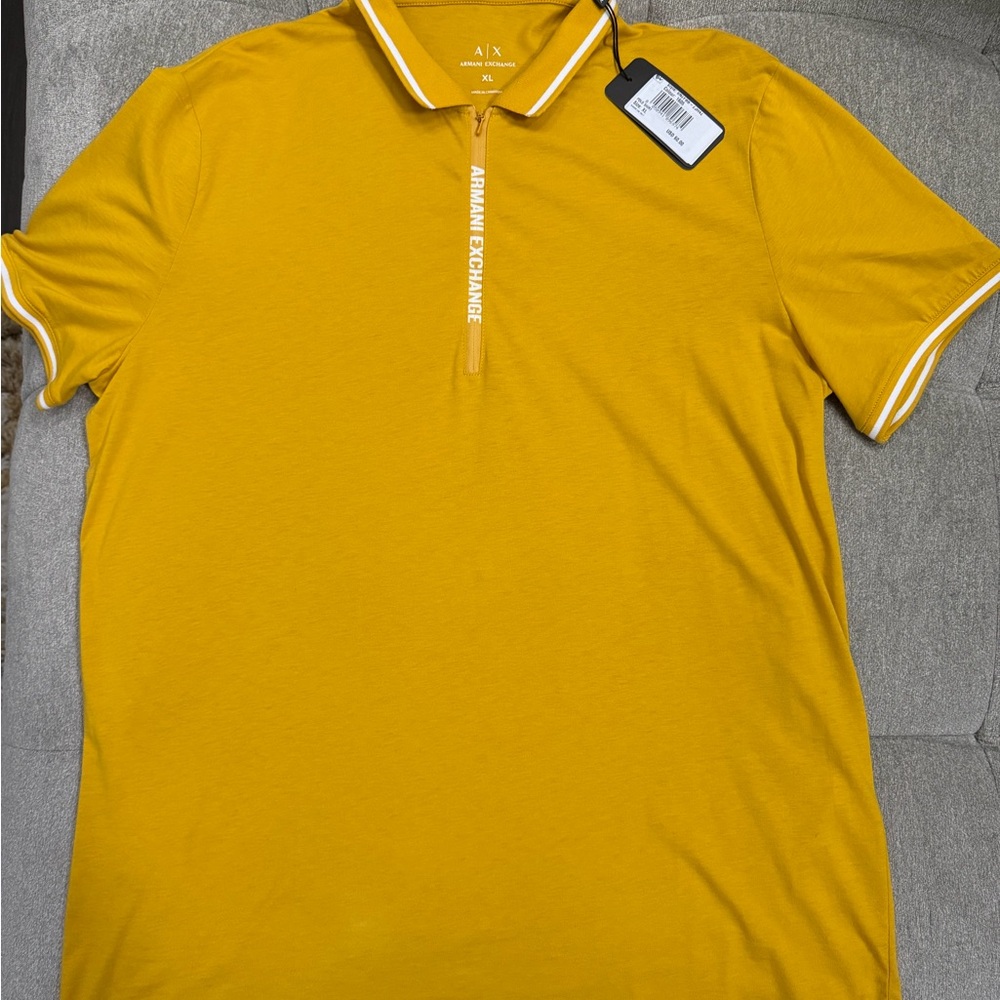 Armani Exchange Men's Mustard Zip-up Polo Shirt